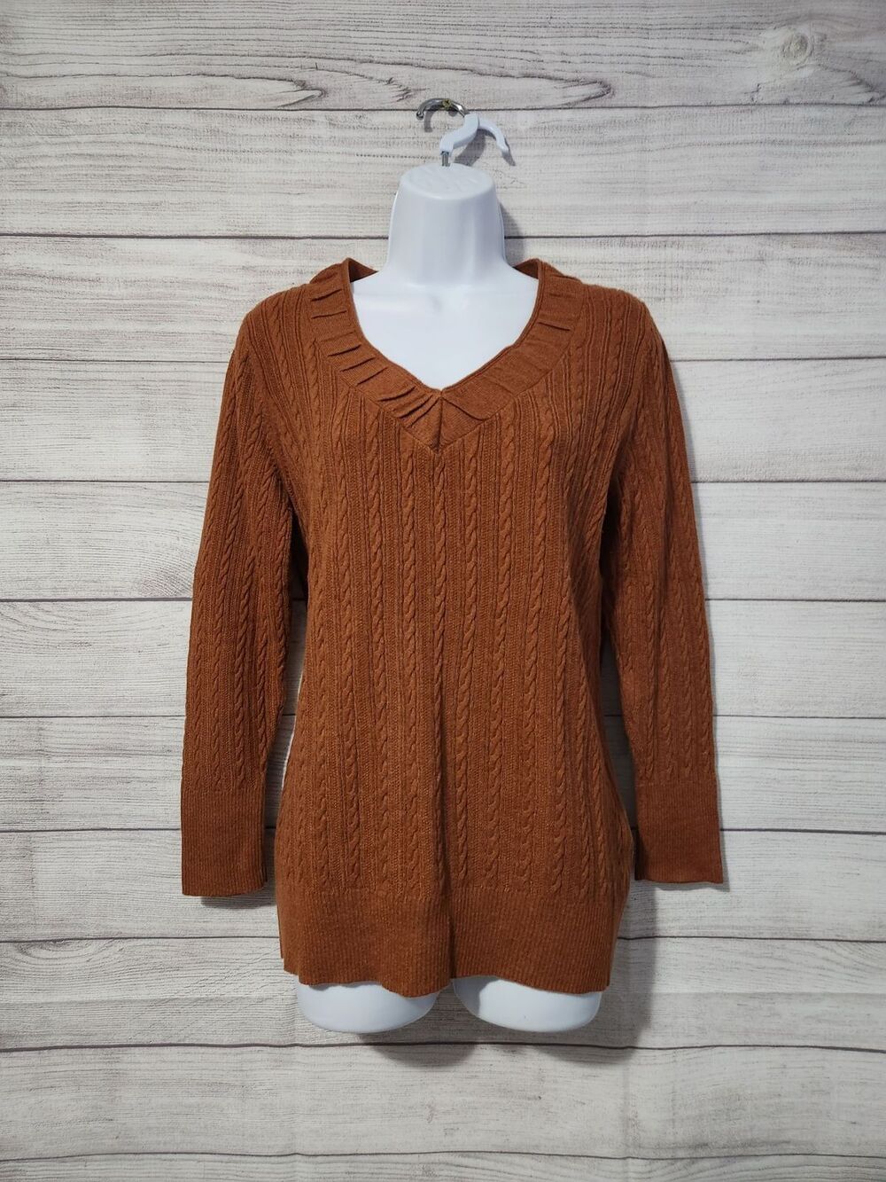 Eddie Bauer LP Cable Knit Sweater Cozy Fall Rust Cottagecore Chic